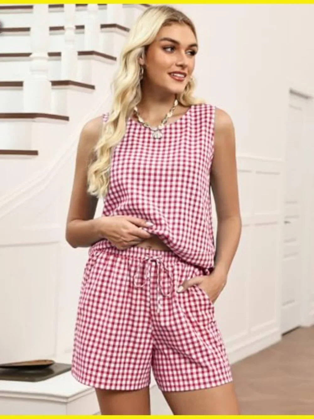 Two Piece Shorts Set Summer Crew Neck Sleeveless Tank Top and Bottom Matching